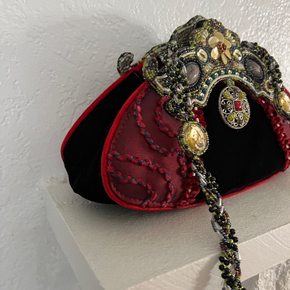 Vintage retro Mary Frances burgundy velvet embellished goth evening Y2K bag - Picture 7 of 11